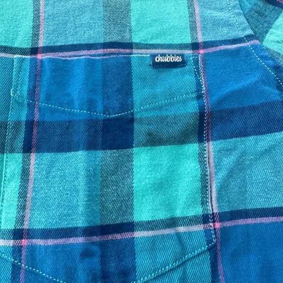 Men's Chubbies Stretch Channel Flannel Shirt Blue Soft Beachy Size Medium EUC - Picture 4 of 6